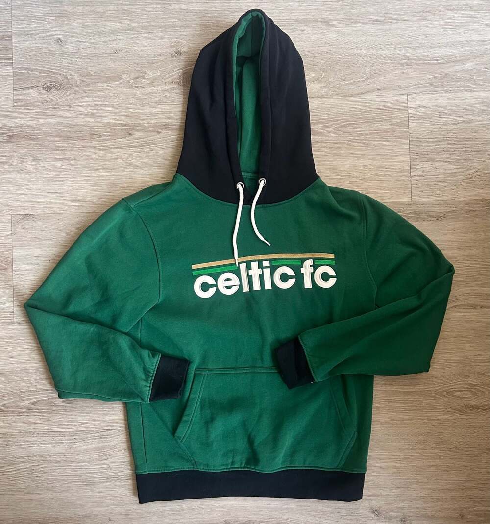 Celtic FC Official Merchandise Embroidered Green and Black Colorblock Hoodie